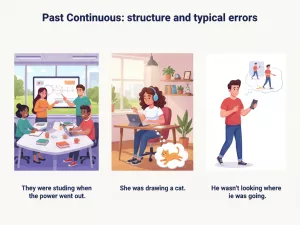 Past Continuous en negativo: estructura y errores típicos