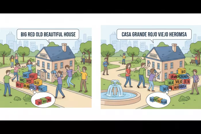 Posición de adjetivos en inglés y errores comunes