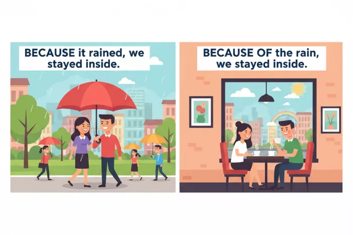 Because vs because of: gramática y ejemplos comparativos