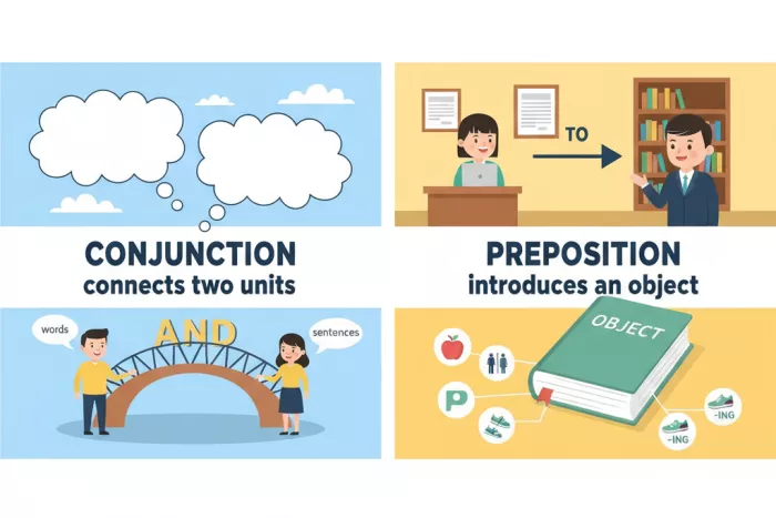 Conjunciones en inglés: uso y diferencia con preposiciones