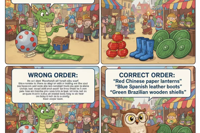 Orden de adjetivos en inglés: color, origen, material