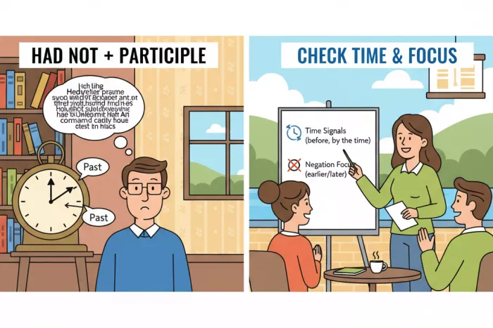 Past Perfect negativo: sujeto + hadn’t + participio