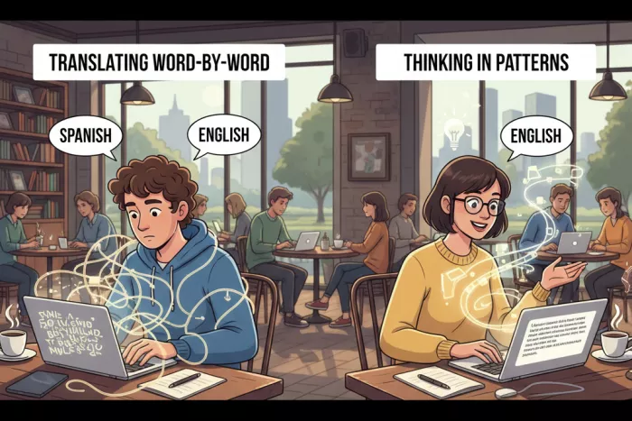 Pensar en inglés, orden de palabras, preposiciones