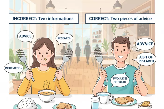 Sustantivos no contables: piece, bit, slice, glass