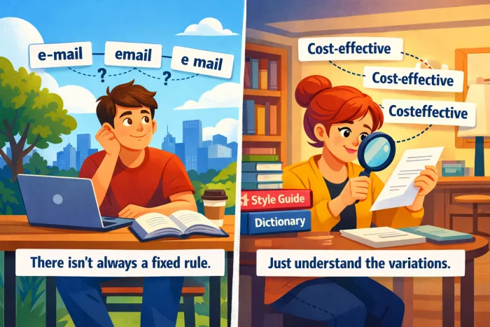 sustantivos con guion en inglés: uso opcional