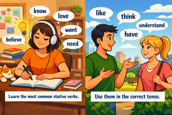 lista de stative verbs y uso correcto