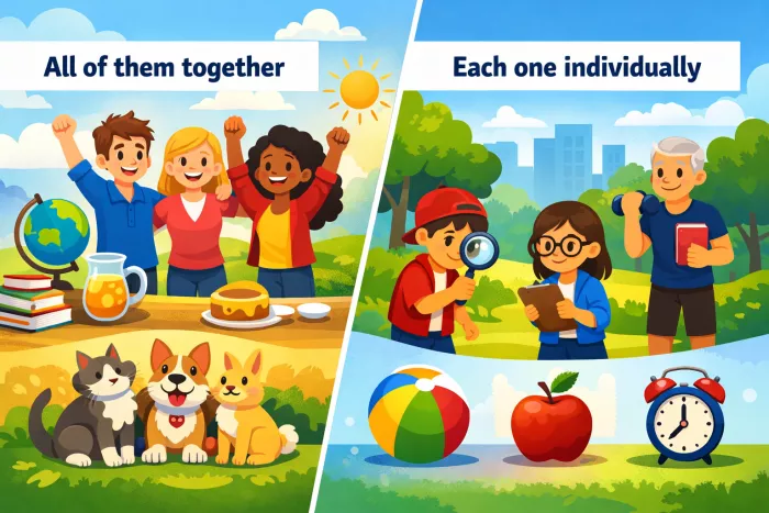 Pronombres cuantificadores en inglés: all, both, each, every