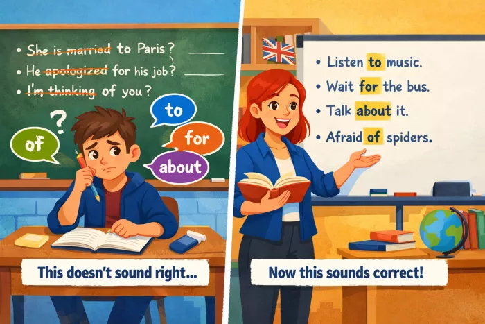 Errores con verbos y preposiciones en inglés