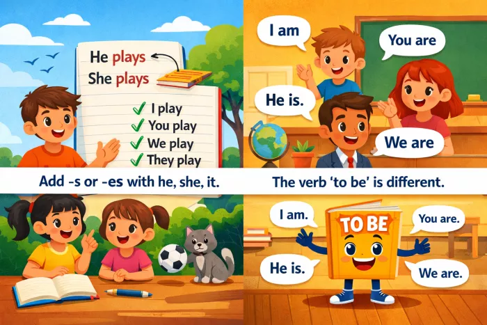 Concordancia verbo sujeto en presente simple inglés