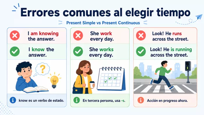 Errores comunes con Present Simple y Continuous