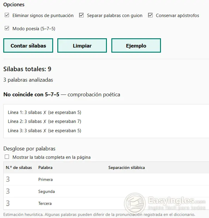 Comprobación poética 5–7–5 en inglés