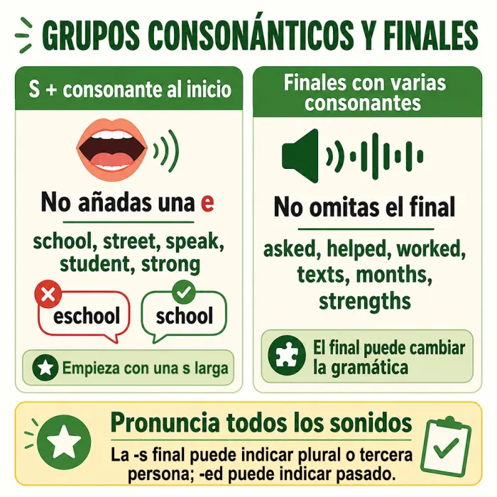 Grupos consonánticos y sonidos finales en inglés