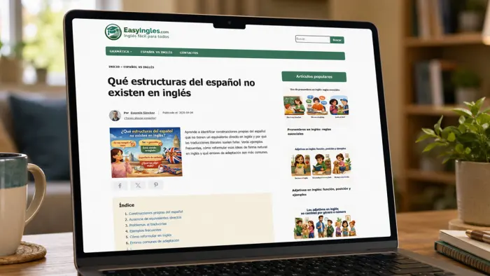 Sitio EasyIngles abierto en un portátil